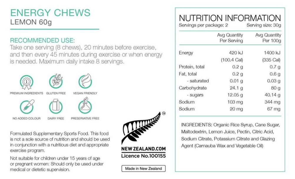 Pure Energy Chews 60g Lemon Bike Parts Pure